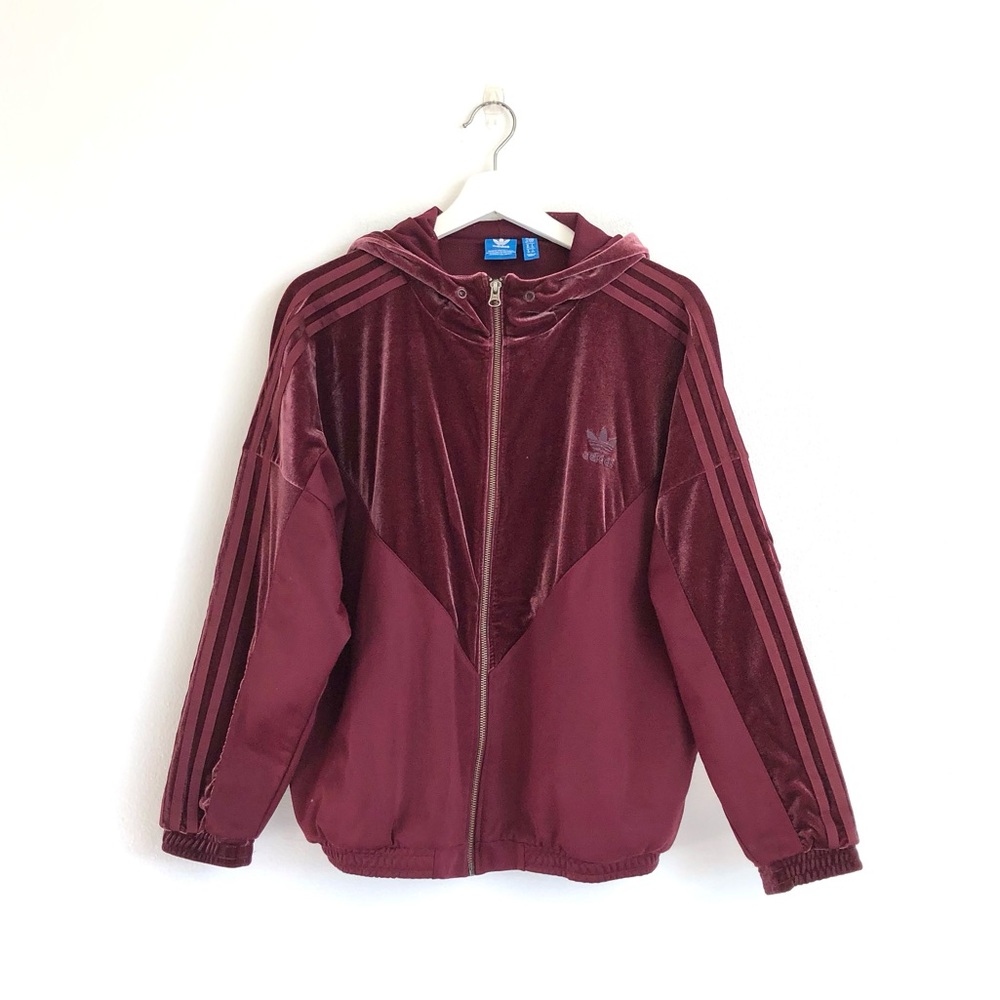 Adidas Originals Maroon Velvet Vibes Hooded Track Jacket Size Small